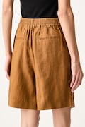 United Colors of Benetton szorty damskie lniane brązowe high waist 4AGHD901V