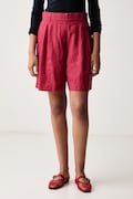 United Colors of Benetton szorty damskie lniane czerwone high waist 4AGHD901V