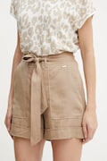 Guess pantaloni scurți NINA femei, culoarea bej, uni, high waist, W5GD1R WG4C2