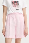Лляні шорти Sisley колір рожевий однотонні висока посадка 4AGHL901K