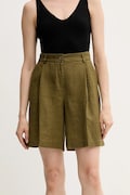 Лляні шорти Sisley колір зелений однотонні висока посадка 4AGHL901K