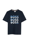 BOSS tricou de bumbac pentru copii culoarea albastru marin, cu imprimeu, J52038