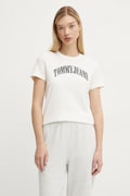 Βαμβακερό μπλουζάκι Tommy Jeans γυναικεία, χρώμα: μπεζ, DW0DW20161