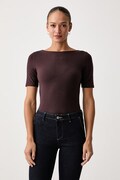 United Colors of Benetton kratka majica ženska bombažna z elastanom rjava 3FJHD109K