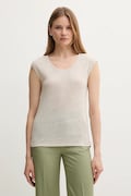 Lanena kratka majica United Colors of Benetton ženska, bež barva, 37UJE16B1
