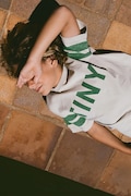 Tinycottons t-shirt bawełniany dziecięcy STRIPES LOGO TEE kolor beżowy z nadrukiem SS25-137