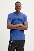 Tommy Jeans tricou din bumbac barbati, culoarea turcoaz, cu imprimeu, DM0DM20356