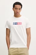 Bavlněné tričko Tommy Jeans béžová barva, s potiskem, DM0DM20365