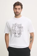 Karl Lagerfeld tricou din bumbac bărbați, culoarea alb, cu imprimeu, 551230.755186