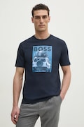 BOSS Orange tricou din bumbac barbati, culoarea albastru marin, cu imprimeu, 50535079