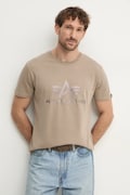 Bavlněné tričko Alpha Industries béžová barva, s potiskem, 100501CB