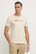 Tričko Alpha Industries béžová barva, s potiskem, 118502PP