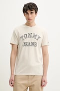 Tommy Jeans pamut póló bézs, férfi, nyomott mintás, DM0DM20773