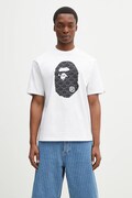 Βαμβακερό μπλουζάκι A Bathing Ape College Monogram Ape Head ανδρικό, χρώμα: άσπρο, 1L30110334