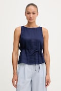 United Colors of Benetton top dámský lněný námořnická modř hladký 5BMLDQ0DZ