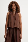 Haveone top damski z dodatkiem jedwabiu brązowy gładki RFF-Q009
