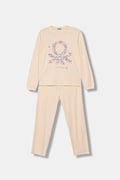 United Colors of Benetton piżama dwuczęściowa dziecięca bawełniana beżowa 30960P09U
