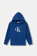 Calvin Klein Jeans bluza dziecięca kolor niebieski z kapturem z nadrukiem IB0IB02615