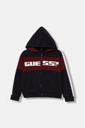 Guess bluza bawełniana dziecięca kolor granatowy z kapturem wzorzysta L6RQ04 KA6R4