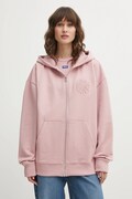 Hugo Blue bluza bawełniana damska kolor różowy z kapturem z aplikacją 50553980