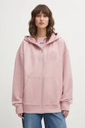 Hugo Blue bluza bawełniana damska kolor różowy z kapturem z aplikacją 50553980