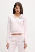 Juicy Couture bluza welurowa Wrap You Up damska kolor różowy z kapturem z nadrukiem JCNAS126451