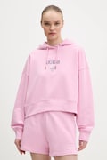 Guess Jeans bluza bawełniana damska kolor różowy z kapturem z aplikacją W6RQ00 K68I4