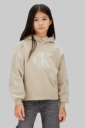 Detská bavlnená mikina Calvin Klein Jeans šedá farba, s kapucňou, s potlačou, IG0IG03068