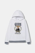 Guess bluza bawełniana dziecięca kolor biały z kapturem z nadrukiem J6RQ05 KAD74