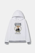 Guess bluza bawełniana dziecięca kolor biały z kapturem z nadrukiem J6RQ05 KAD74