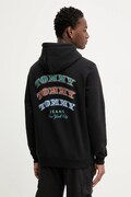 Pamučna dukserica Tommy Jeans boja: crna, s kapuljačom, s tiskom, DM0DM22365