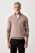 U.S. Polo Assn. sweter męski bawełniany COTTON 1/4 ZIP NECK brązowy MUP3938