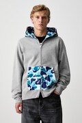 A Bathing Ape bluza rozpinana z kapturem bawełniana męska szara 001ZPM301301M
