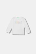 United Colors of Benetton longsleeve bawełniany dziecięcy kolor biały z nadrukiem 3I1XG10LM
