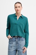 Sisley longsleeve damski z bawełną turkusowy 19DUL300G