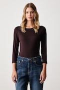 United Colors of Benetton блуза с дълги ръкави дамска от памук кафява 3GA8D10C4