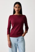 United Colors of Benetton блуза с дълги ръкави дамска от памук бордо 3GA8D10C4