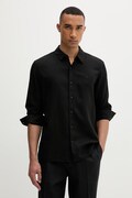 Calvin Klein πουκάμισο ανδρικό με λινό μαύρο απλό LV04LE125G