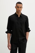 Calvin Klein πουκάμισο ανδρικό με λινό μαύρο απλό LV04LE125G