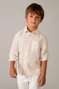 Mayoral koszula z domieszką lnu dziecięca kolor beżowy 3119