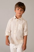 Mayoral koszula z domieszką lnu dziecięca kolor beżowy 3119