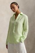 Polo Ralph Lauren cămașă de in culoarea verde, cu guler clasic, regular, 211A96158