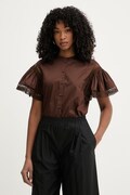 Twinset bluza s volanima za žene od pamuka smeđa bez uzorka 261TT2251