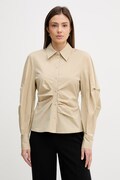 Košile Sisley dámská, béžová barva, slim, s klasickým límcem, 5V5TLQ0AE