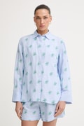 Tommy Hilfiger košeľa dámska s ľanom SUMMER modrá s potlačou WW0WW49545