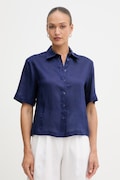 Sisley πουκάμισο γυναικείο λινό σκούρο μπλε απλό 51G1LQ08U