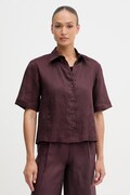 Sisley koszula damska lniana bordowa gładka 51G1LQ08U