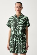 United Colors of Benetton koszula damska lniana zielona w kwiaty 51GADQ0EZ