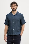 United Colors of Benetton Πουκάμισο ανδρικό λινό σκούρο μπλε απλό 5BKUUQ06S