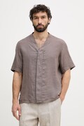 United Colors of Benetton košile pánská lněná hnědá hladká 5BKUUQ06X